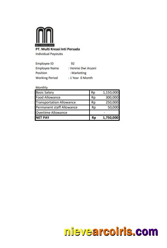 PT. Multi Kreasi Inti Persada salary pay stub